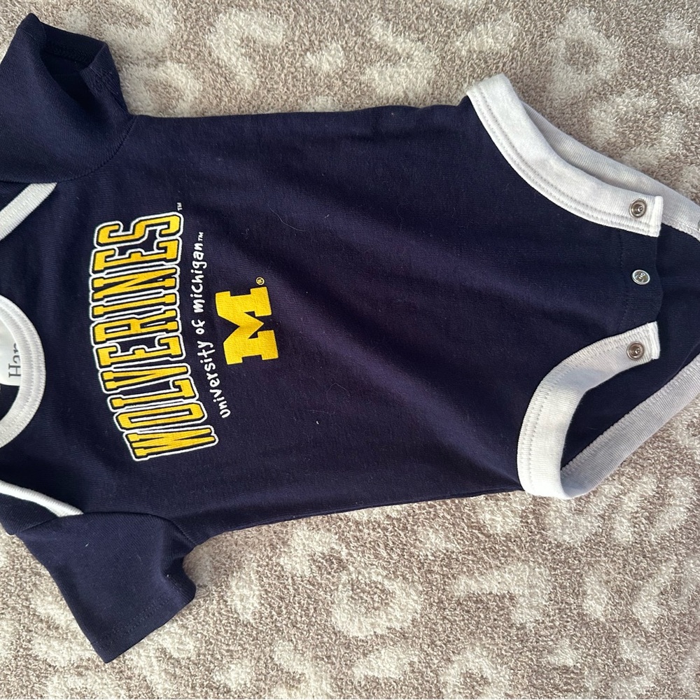 Hanes Navy and White Wolverines Baby Bodysuit